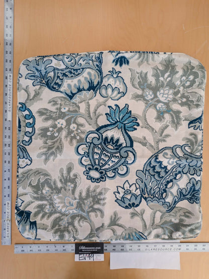 Scalamandre Pillow Case Square Canterbury Linen Print OYSTER &amp; INDIGO Blue White Jacobean Tree of Life 22"x22" inches 7-Ev49