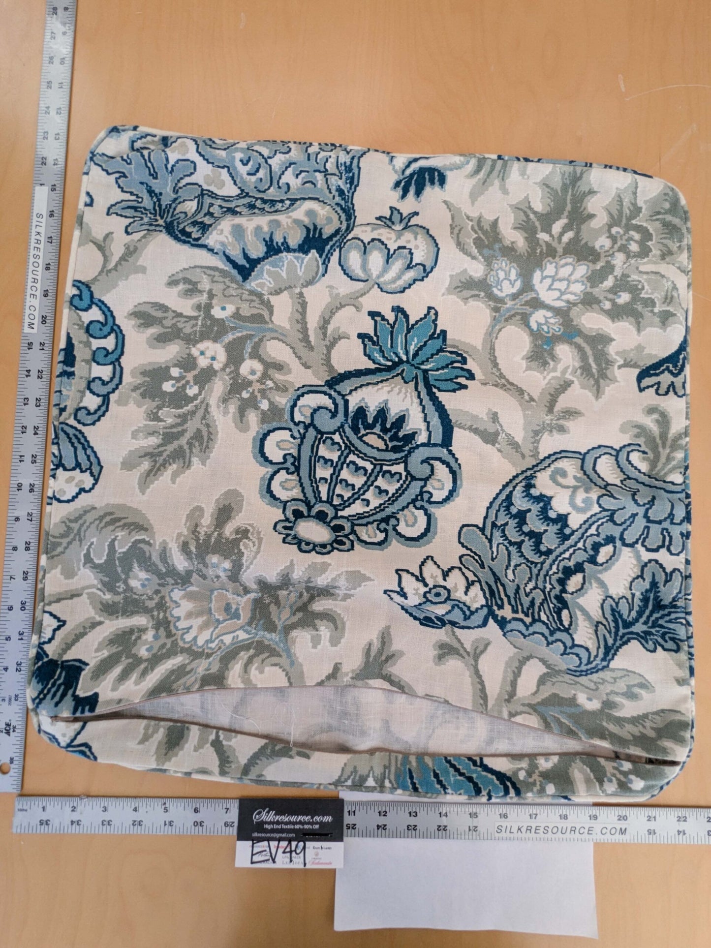 Scalamandre Pillow Case Square Canterbury Linen Print OYSTER &amp; INDIGO Blue White Jacobean Tree of Life 22"x22" inches 7-Ev49