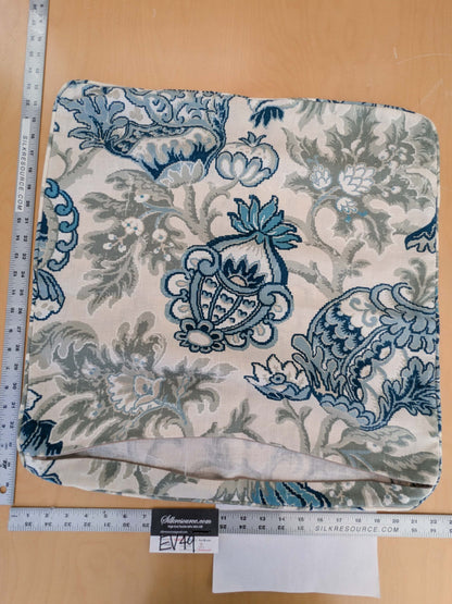 Scalamandre Pillow Case Square Canterbury Linen Print OYSTER &amp; INDIGO Blue White Jacobean Tree of Life 22"x22" inches 7-Ev49
