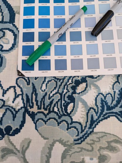 Scalamandre Pillow Case Square Canterbury Linen Print OYSTER &amp; INDIGO Blue White Jacobean Tree of Life 22"x22" inches 7-Ev49