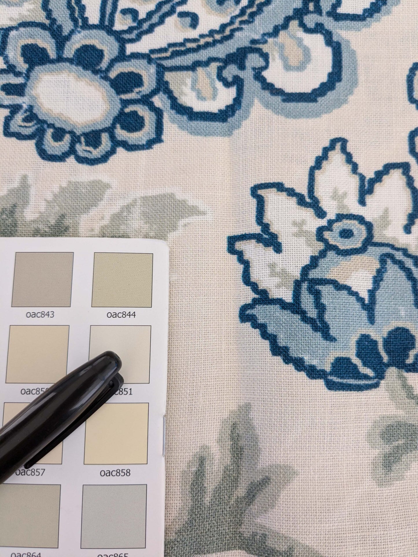 Scalamandre Pillow Case Square Canterbury Linen Print OYSTER &amp; INDIGO Blue White Jacobean Tree of Life 22"x22" inches 7-Ev49