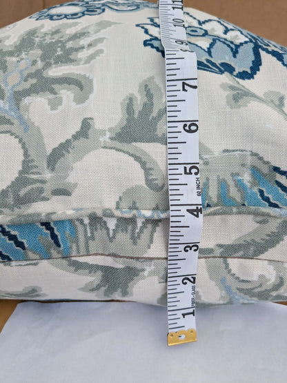 Scalamandre Pillow Case Square Canterbury Linen Print OYSTER &amp; INDIGO Blue White Jacobean Tree of Life 22"x22" inches 7-Ev49