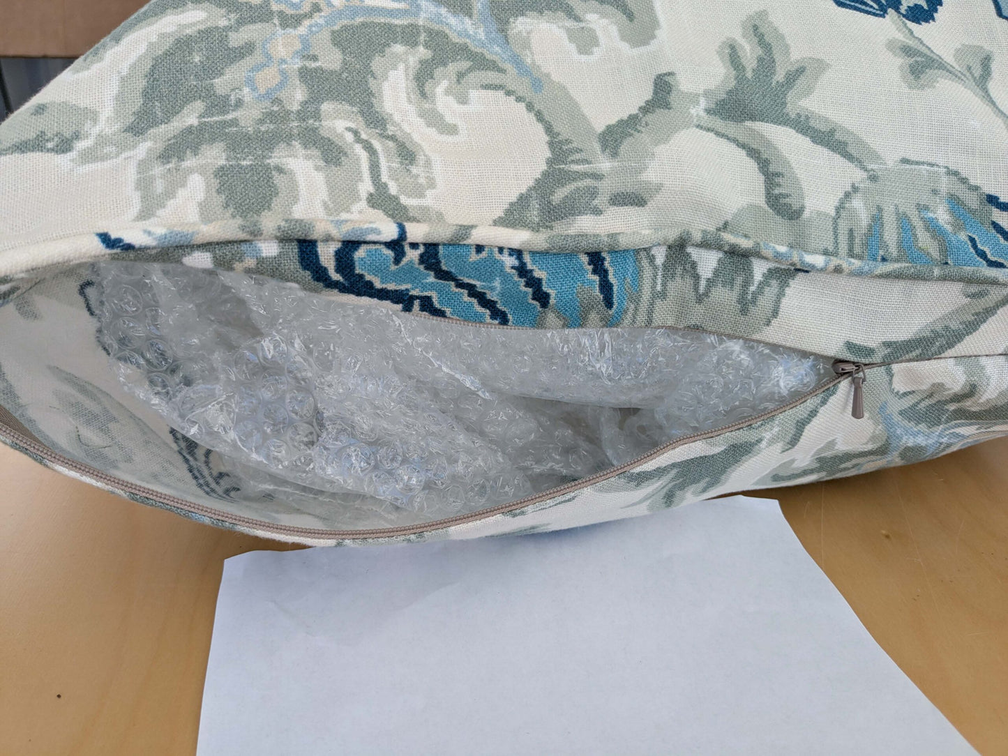 Scalamandre Pillow Case Square Canterbury Linen Print OYSTER &amp; INDIGO Blue White Jacobean Tree of Life 22"x22" inches 7-Ev49