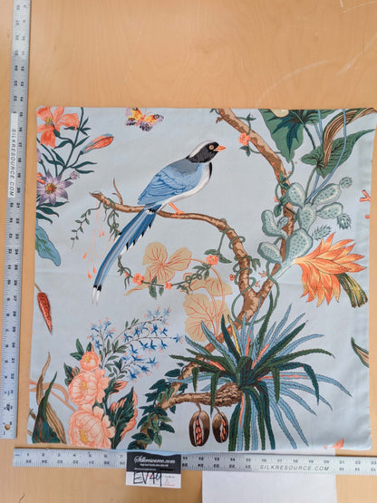 Scalamandre Pillow Case Square Cinque Terra Cotton Light Blue Birds Floral 21"x21" inches 11-Ev49
