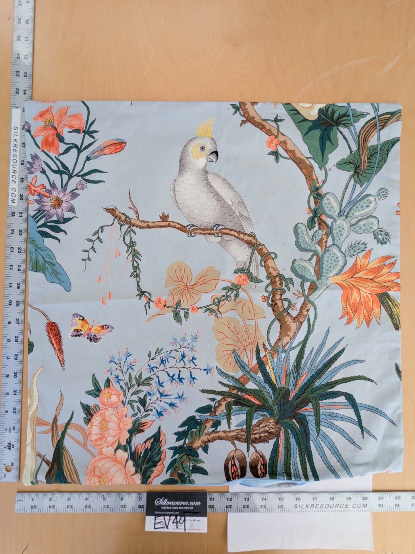 Scalamandre Pillow Case Square Cinque Terra Cotton Light Blue Birds Floral 21"x21" inches 11-Ev49