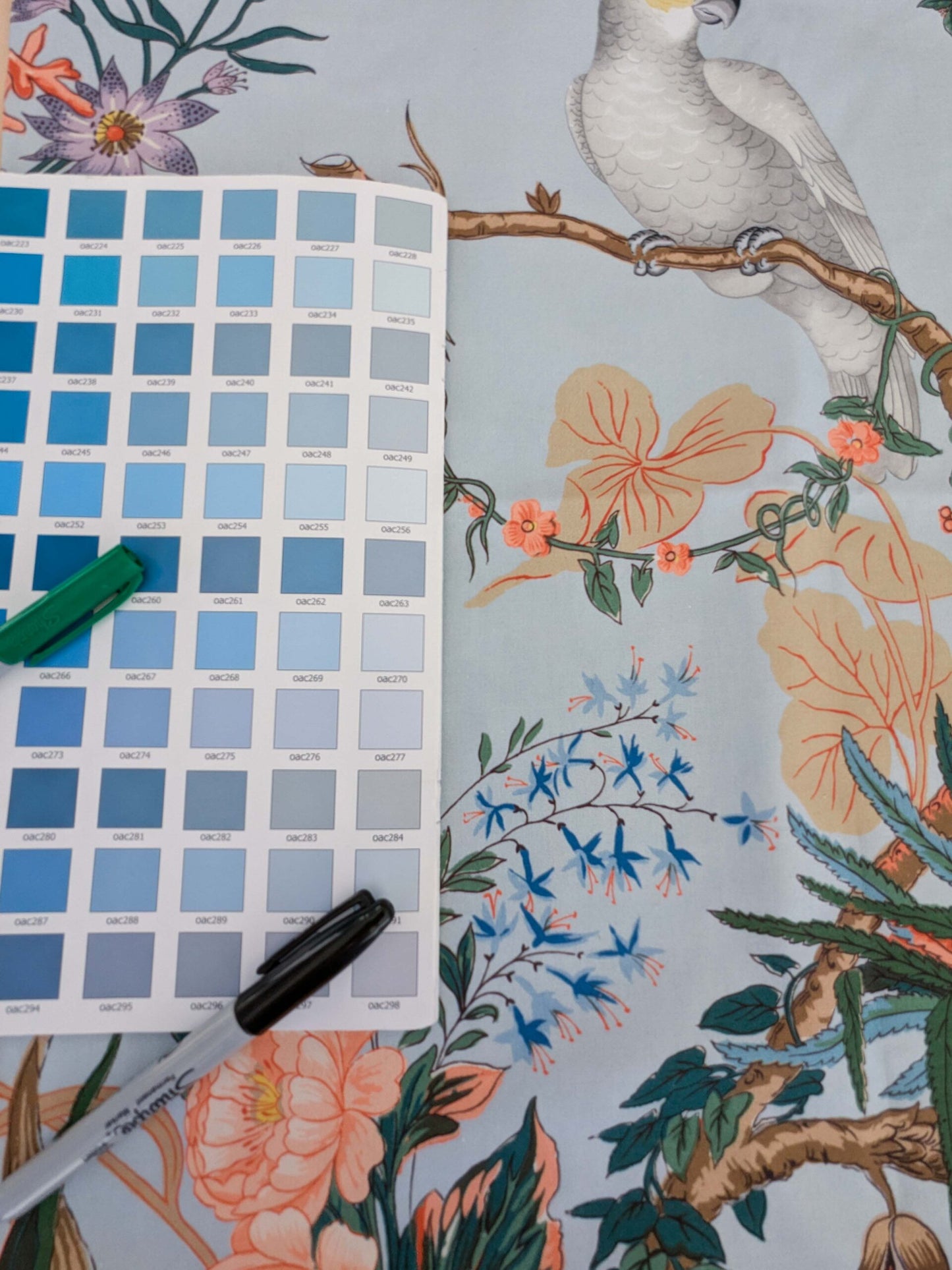 Scalamandre Pillow Case Square Cinque Terra Cotton Light Blue Birds Floral 21"x21" inches 11-Ev49