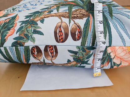 Scalamandre Pillow Case Square Cinque Terra Cotton Light Blue Birds Floral 21"x21" inches 11-Ev49