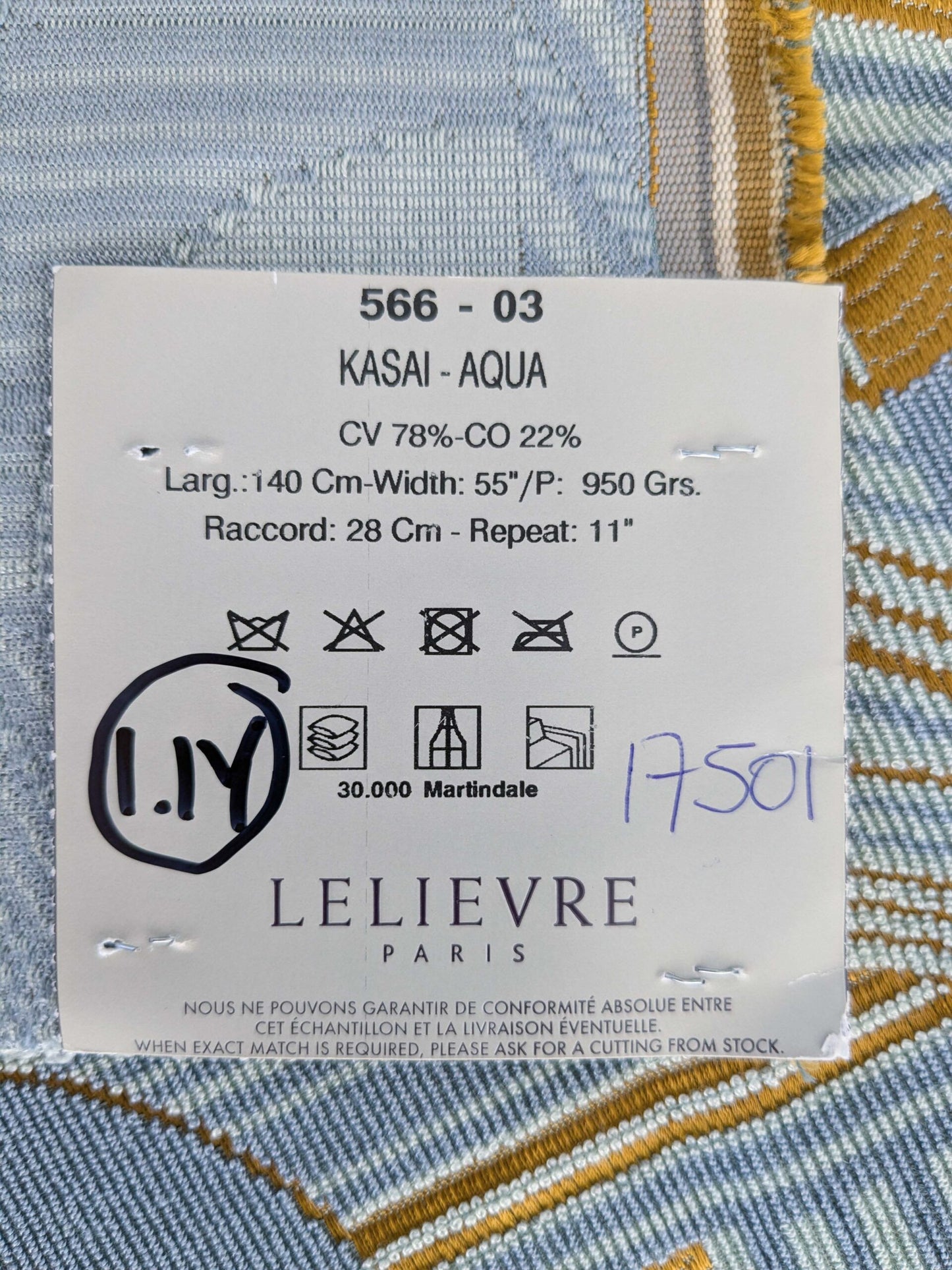 1.1 yds x 55"w  Scalamandre Lelievre Paris kasai Aqua Blue Geometric Abstract Graphic 14-Ev49