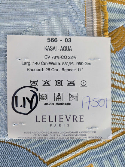 1.1 yds x 55"w  Scalamandre Lelievre Paris kasai Aqua Blue Geometric Abstract Graphic 14-Ev49