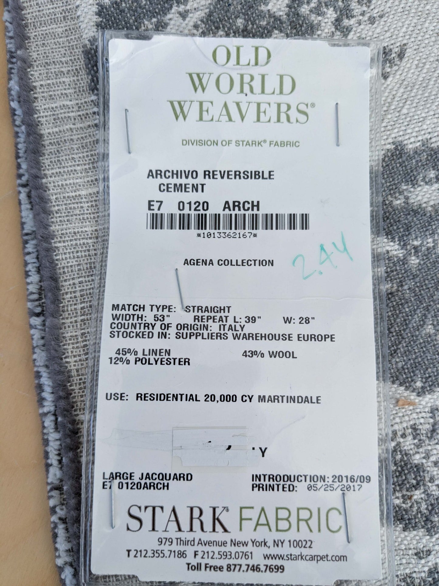 2.4y x 53"w Scalamandre Archivo Reversible Cement Grey White Linen Wool Large Jacquard MSRP USD556/y 15-Ev49