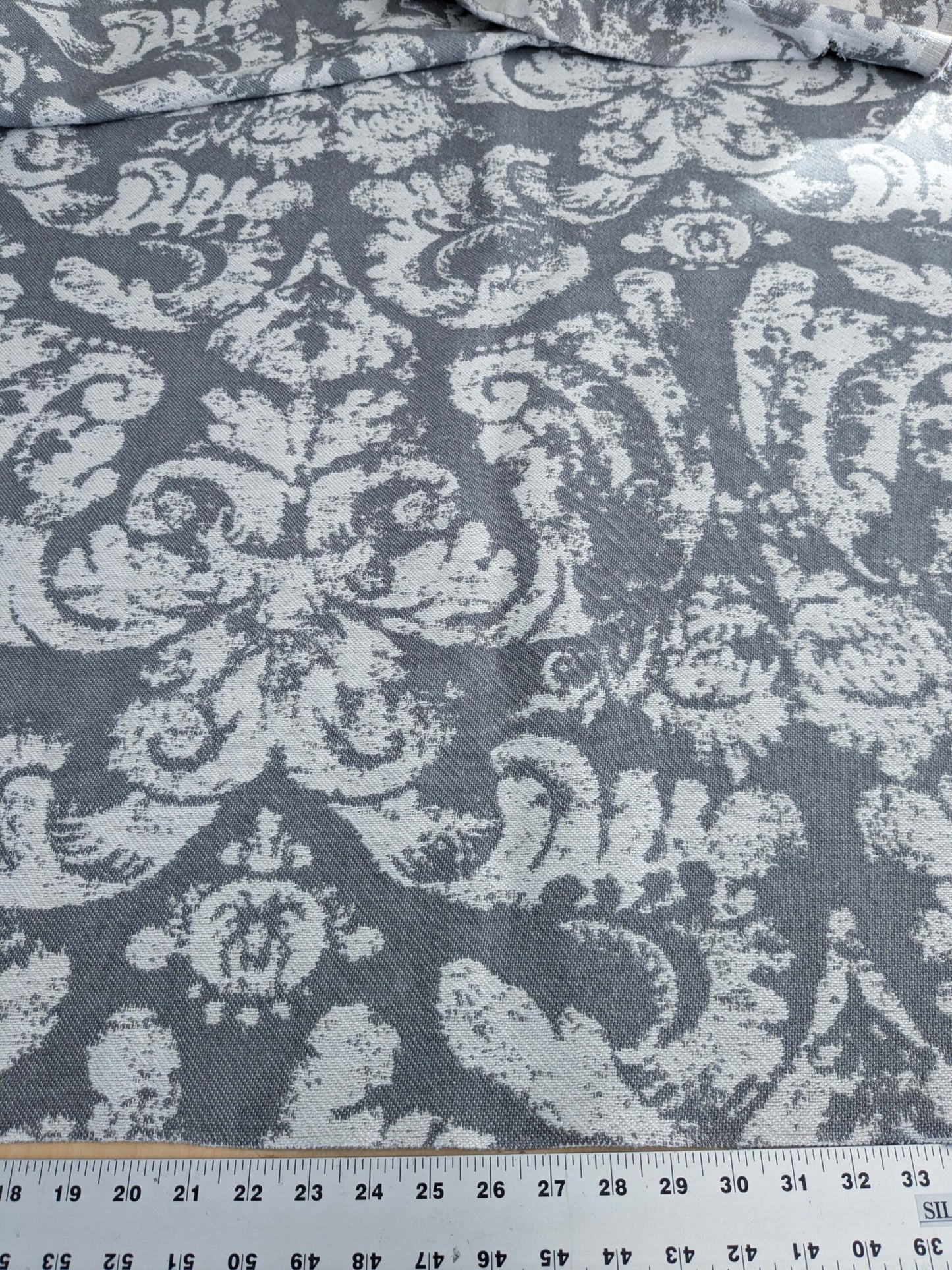 2.4y x 53"w Scalamandre Archivo Reversible Cement Grey White Linen Wool Large Jacquard MSRP USD556/y 15-Ev49