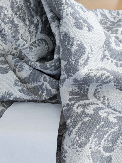 2.4y x 53"w Scalamandre Archivo Reversible Cement Grey White Linen Wool Large Jacquard MSRP USD556/y 15-Ev49