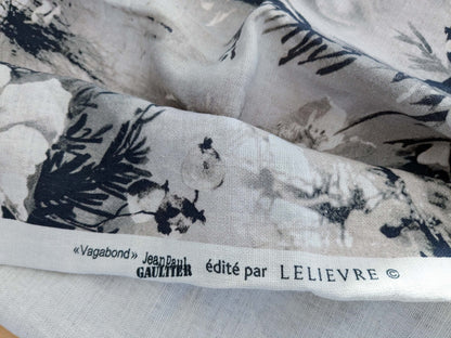 1.2y x 53"w  Scalamandre Jean Paul Gaultier Lelievre Paris Vagabond Graphite Linen Botanical Foliage Scenic Print Black White MSRP USD 500+/yard 17-Ev49