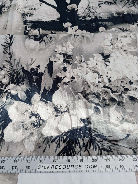 1.2y x 53"w  Scalamandre Jean Paul Gaultier Lelievre Paris Vagabond Graphite Linen Botanical Foliage Scenic Print Black White MSRP USD 500+/yard 17-Ev49