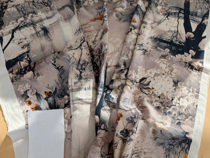 1.2y x 53"w Scalamandre Lelievre Jean Paul Gaultier Paris Vagabond Terre Linen Botanical Foliage Scenic Print Red Berry Black  MSRP USD 500+/Y 18-Ev49