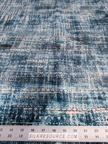 1.4y x 54" Scalamandre Old World Weavers Travertine Grotto Blue Velvet Abstract Cotton MSRP USD256/y 19-Ev49
