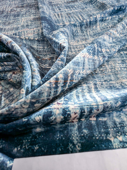 1.4y x 54" Scalamandre Old World Weavers Travertine Grotto Blue Velvet Abstract Cotton MSRP USD256/y 19-Ev49