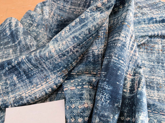 1.4y x 54" Scalamandre Old World Weavers Travertine Grotto Blue Velvet Abstract Cotton MSRP USD256/y 19-Ev49