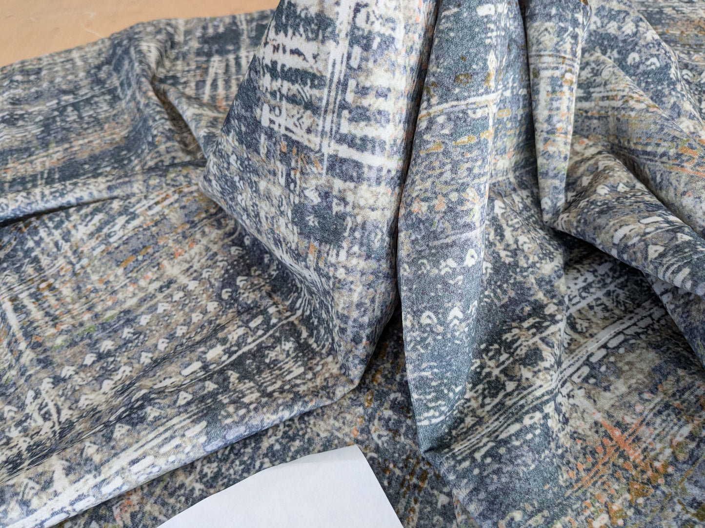 1.4y x 54"w Scalamandre Old World Weavers Travertine Grotto Deep Blue Velvet Abstract Cotton MSRP USD256/y 20-Ev49