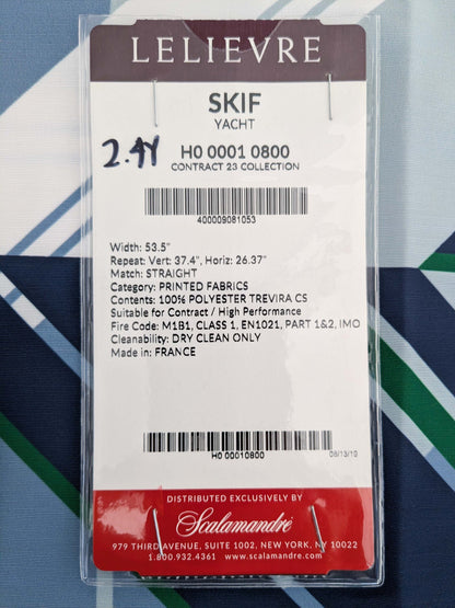 2.4y x 53"w Scalamandre Lelievre Paris Skif Yacht Blue White Green Polyester Geometric Graphic MSRP USD436/y 21-Ev49