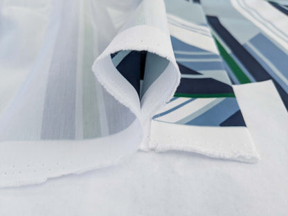 2.4y x 53"w Scalamandre Lelievre Paris Skif Yacht Blue White Green Polyester Geometric Graphic MSRP USD436/y 21-Ev49