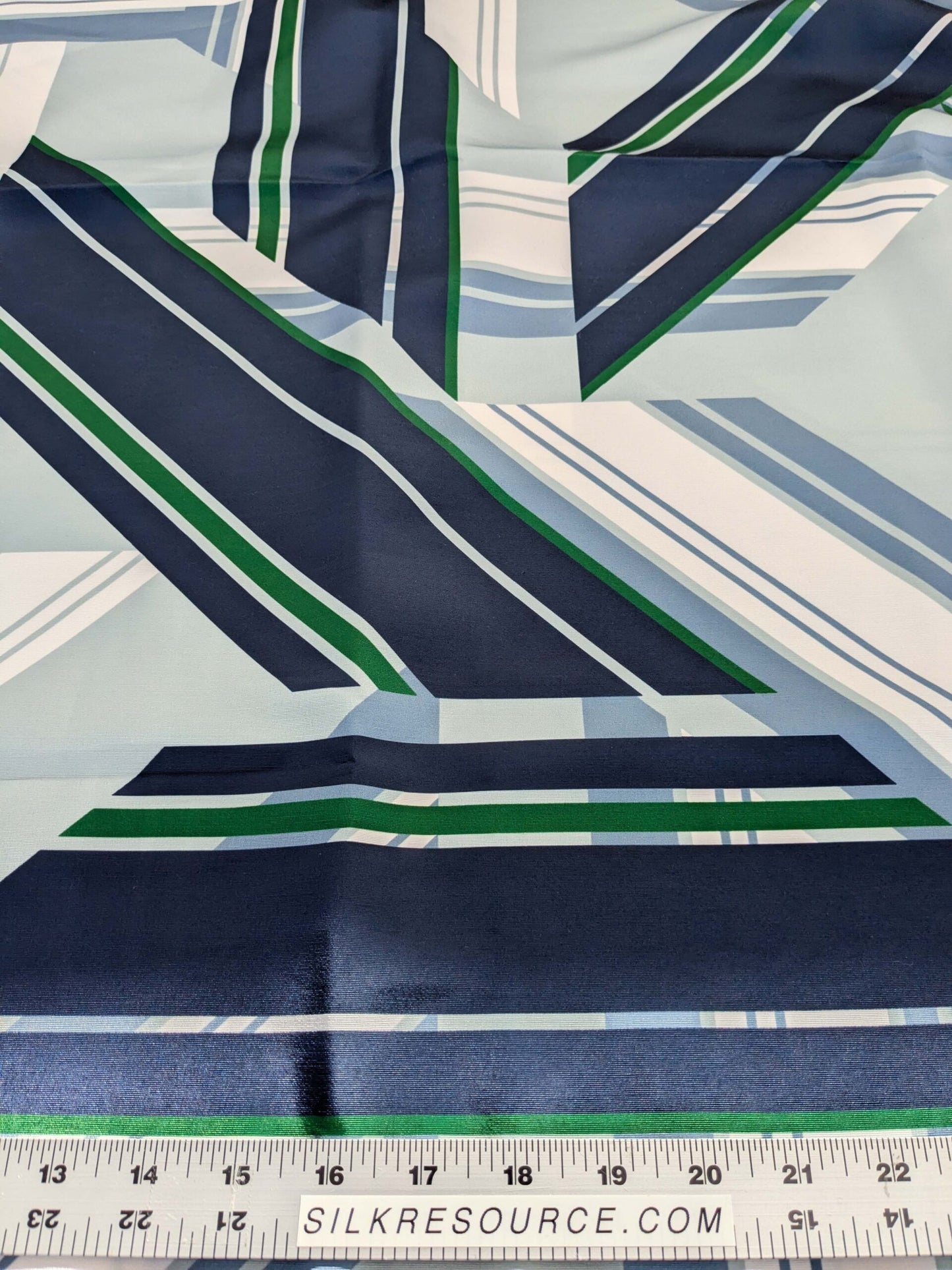 2.4y x 53"w Scalamandre Lelievre Paris Skif Yacht Blue White Green Polyester Geometric Graphic MSRP USD436/y 21-Ev49