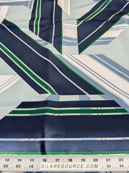 2.4y x 53"w Scalamandre Lelievre Paris Skif Yacht Blue White Green Polyester Geometric Graphic MSRP USD436/y 21-Ev49