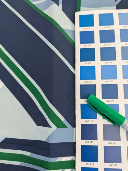 2.4y x 53"w Scalamandre Lelievre Paris Skif Yacht Blue White Green Polyester Geometric Graphic MSRP USD436/y 21-Ev49
