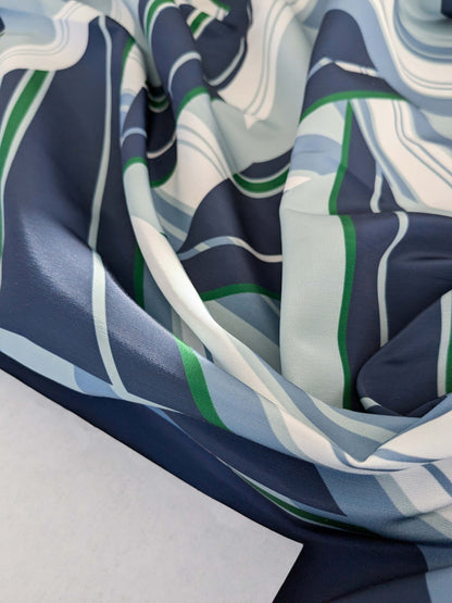 2.4y x 53"w Scalamandre Lelievre Paris Skif Yacht Blue White Green Polyester Geometric Graphic MSRP USD436/y 21-Ev49