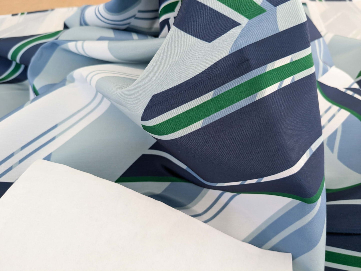 2.4y x 53"w Scalamandre Lelievre Paris Skif Yacht Blue White Green Polyester Geometric Graphic MSRP USD436/y 21-Ev49