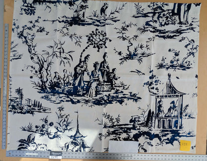1.2y x 66"w Scalamandre Summer Palace Porcelain Blue White Chinoiserie Scenic Toile MSRP USD 262/y 22-Ev49