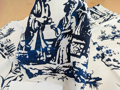 1.2y x 66"w Scalamandre Summer Palace Porcelain Blue White Chinoiserie Scenic Toile MSRP USD 262/y 22-Ev49