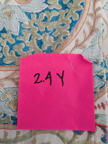 2.4y x 51" Scalamandre Malabar Paisley Embroidery Blue Pink White Rich Spring Colors MSRP USD 620/y Piece A 23-Ev49