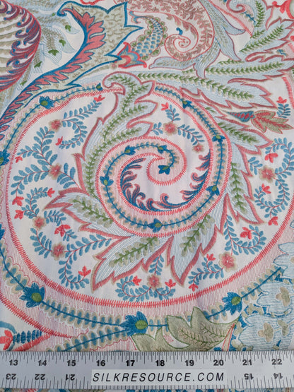 2.4y x 51" Scalamandre Malabar Paisley Embroidery Blue Pink White Rich Spring Colors MSRP USD 620/y Piece A 23-Ev49