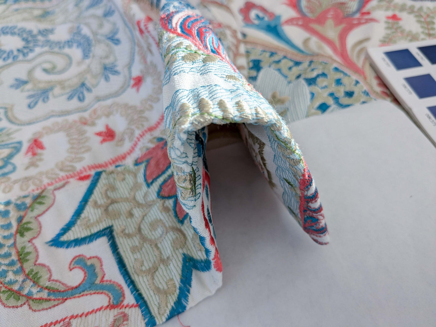 2.4y x 51" Scalamandre Malabar Paisley Embroidery Blue Pink White Rich Spring Colors MSRP USD 620/y Piece A 23-Ev49