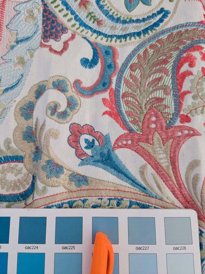 2.4y x 51" Scalamandre Malabar Paisley Embroidery Blue Pink White Rich Spring Colors MSRP USD 620/y Piece A 23-Ev49