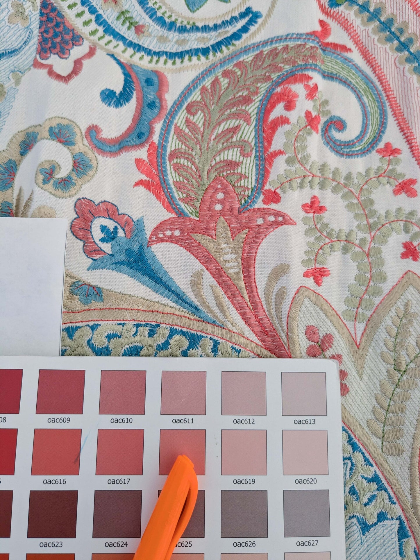 2.4y x 51" Scalamandre Malabar Paisley Embroidery Blue Pink White Rich Spring Colors MSRP USD 620/y Piece A 23-Ev49