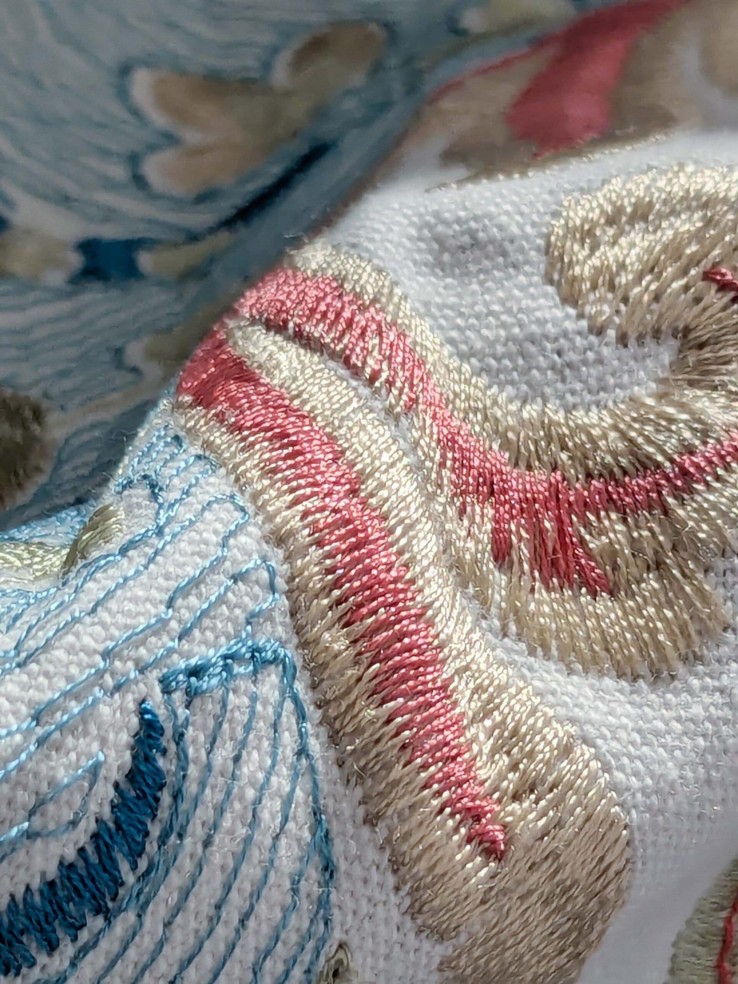 2.4y x 51" Scalamandre Malabar Paisley Embroidery Blue Pink White Rich Spring Colors MSRP USD 620/y Piece A 23-Ev49