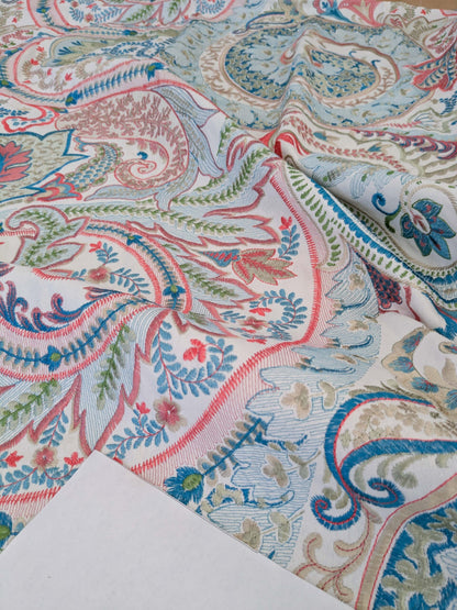 2.4y x 51" Scalamandre Malabar Paisley Embroidery Blue Pink White Rich Spring Colors MSRP USD 620/y Piece A 23-Ev49