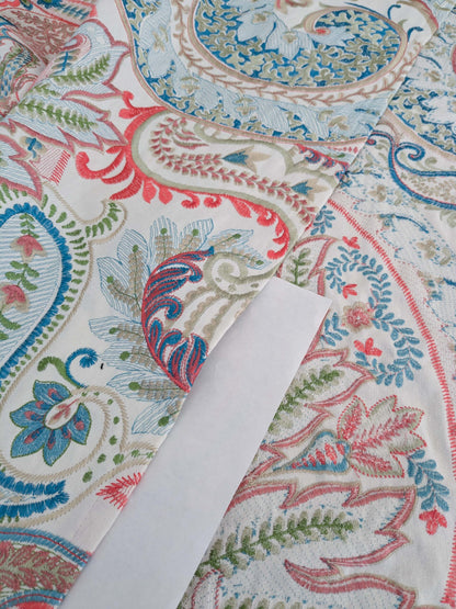 2.4y x 51" Scalamandre Malabar Paisley Embroidery Blue Pink White Rich Spring Colors MSRP USD 620/y Piece A 23-Ev49