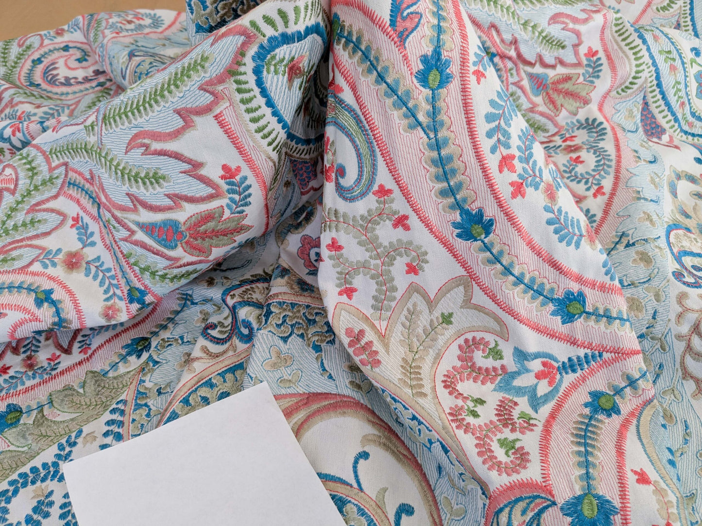 2.4y x 51" Scalamandre Malabar Paisley Embroidery Blue Pink White Rich Spring Colors MSRP USD 620/y Piece A 23-Ev49