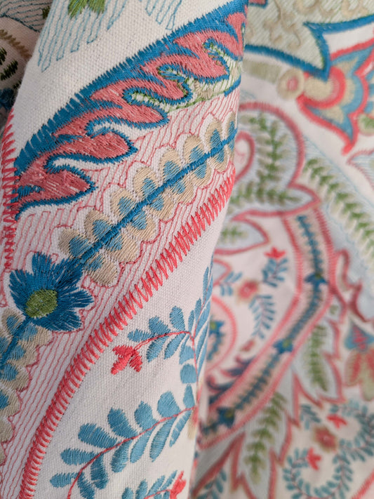 2.4y x 51" Scalamandre Malabar Paisley Embroidery Blue Pink White Rich Spring Colors MSRP USD 620/y Piece A 23-Ev49