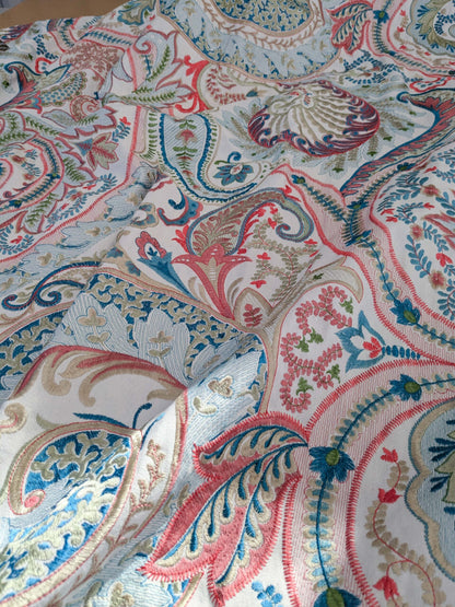 2.4y x 51" Scalamandre Malabar Paisley Embroidery Blue Pink White Rich Spring Colors MSRP USD 620/y Piece A 23-Ev49