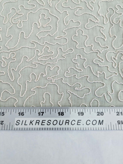 1.2y x 50"  Scalamandre Coraille Willow Light Green Embroidery Linen Abstract MSRP USD314/y 24-Ev49