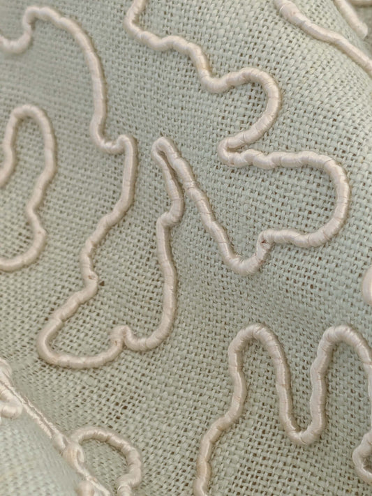 1.2y x 50"  Scalamandre Coraille Willow Light Green Embroidery Linen Abstract MSRP USD314/y 24-Ev49