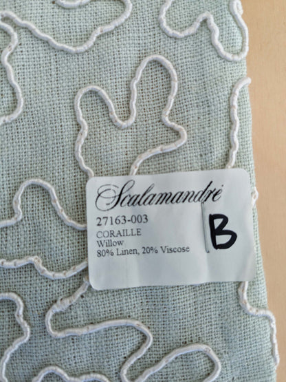 1.2y x 50"w Scalamandre Coraille Willow Light Green Embroidery Linen Abstract MSRP USD314/y  Piece B 25-Ev49