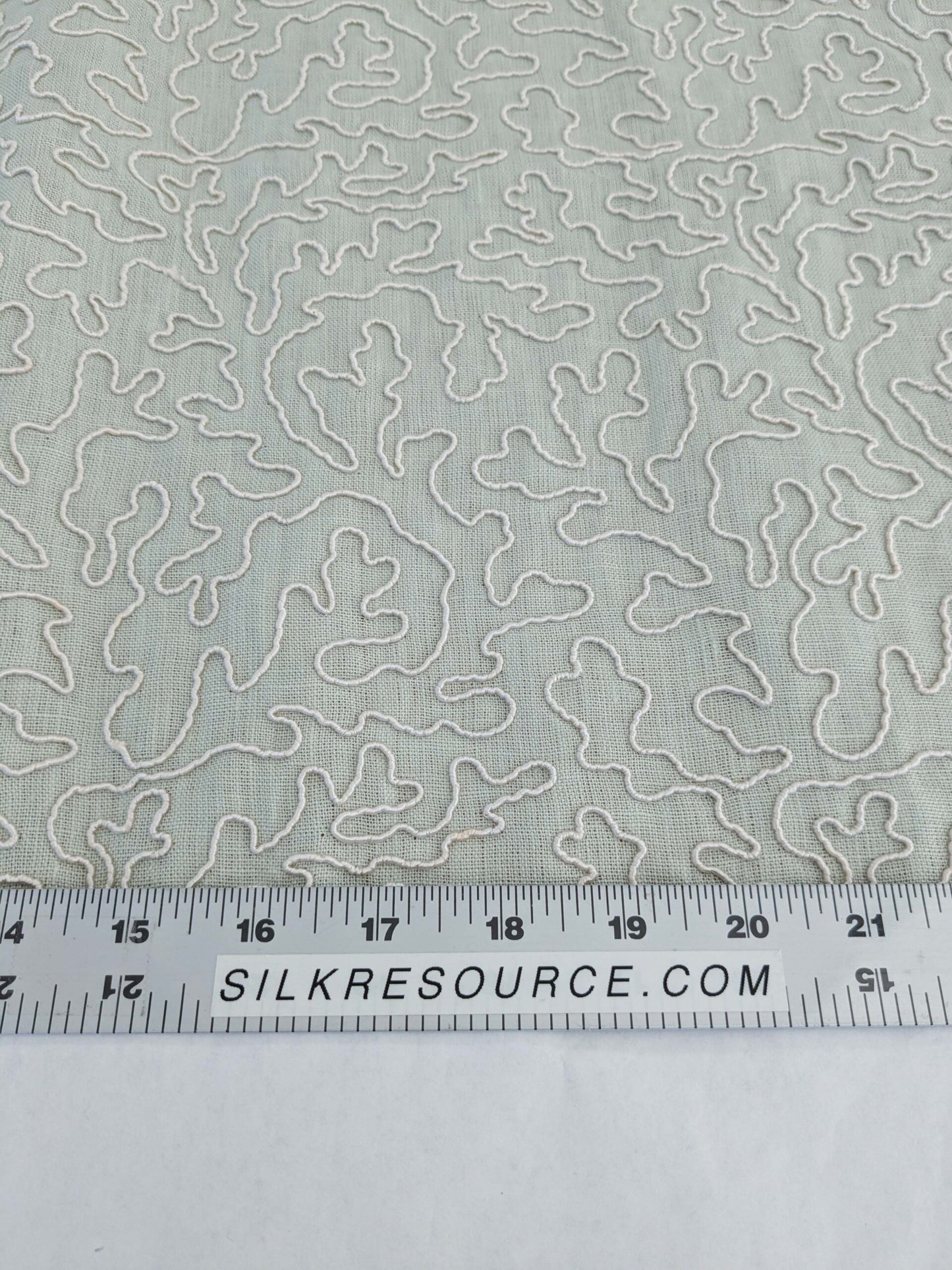 1.2y x 50"w Scalamandre Coraille Willow Light Green Embroidery Linen Abstract MSRP USD314/y  Piece B 25-Ev49