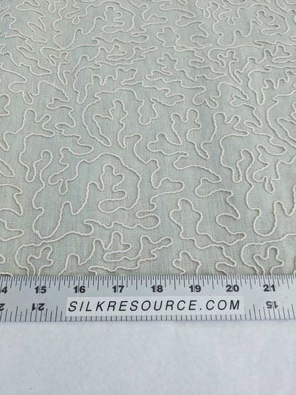 1.2y x 50"w Scalamandre Coraille Willow Light Green Embroidery Linen Abstract MSRP USD314/y  Piece B 25-Ev49