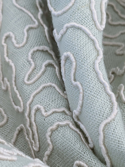 1.2y x 50"w Scalamandre Coraille Willow Light Green Embroidery Linen Abstract MSRP USD314/y  Piece B 25-Ev49