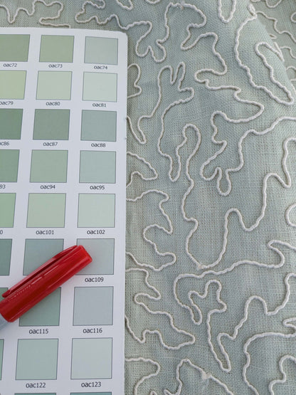1.2y x 50"w Scalamandre Coraille Willow Light Green Embroidery Linen Abstract MSRP USD314/y  Piece B 25-Ev49